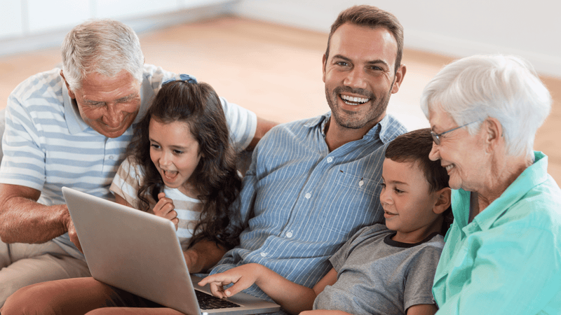 Family watching home movies after converting DVD to MP4