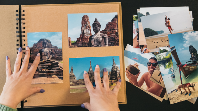 Photo album with printed 4 x 6 photos ready for scanning