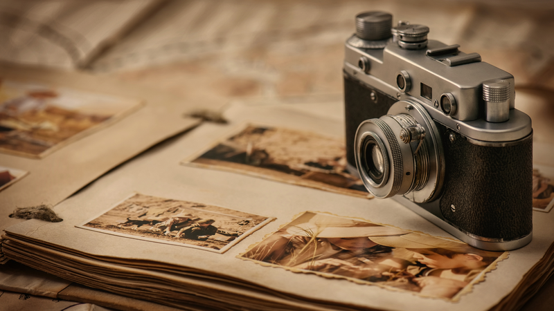 Vintage Camera with Brown Photos