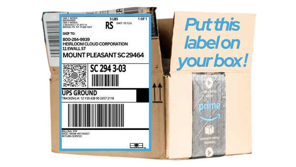 Heirloom shipping label fits on any size box!