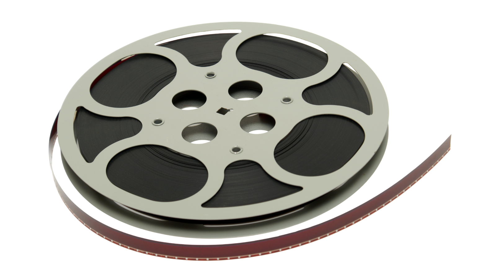 Close-up of 16mm movie film reel and deteriorating acetate strip