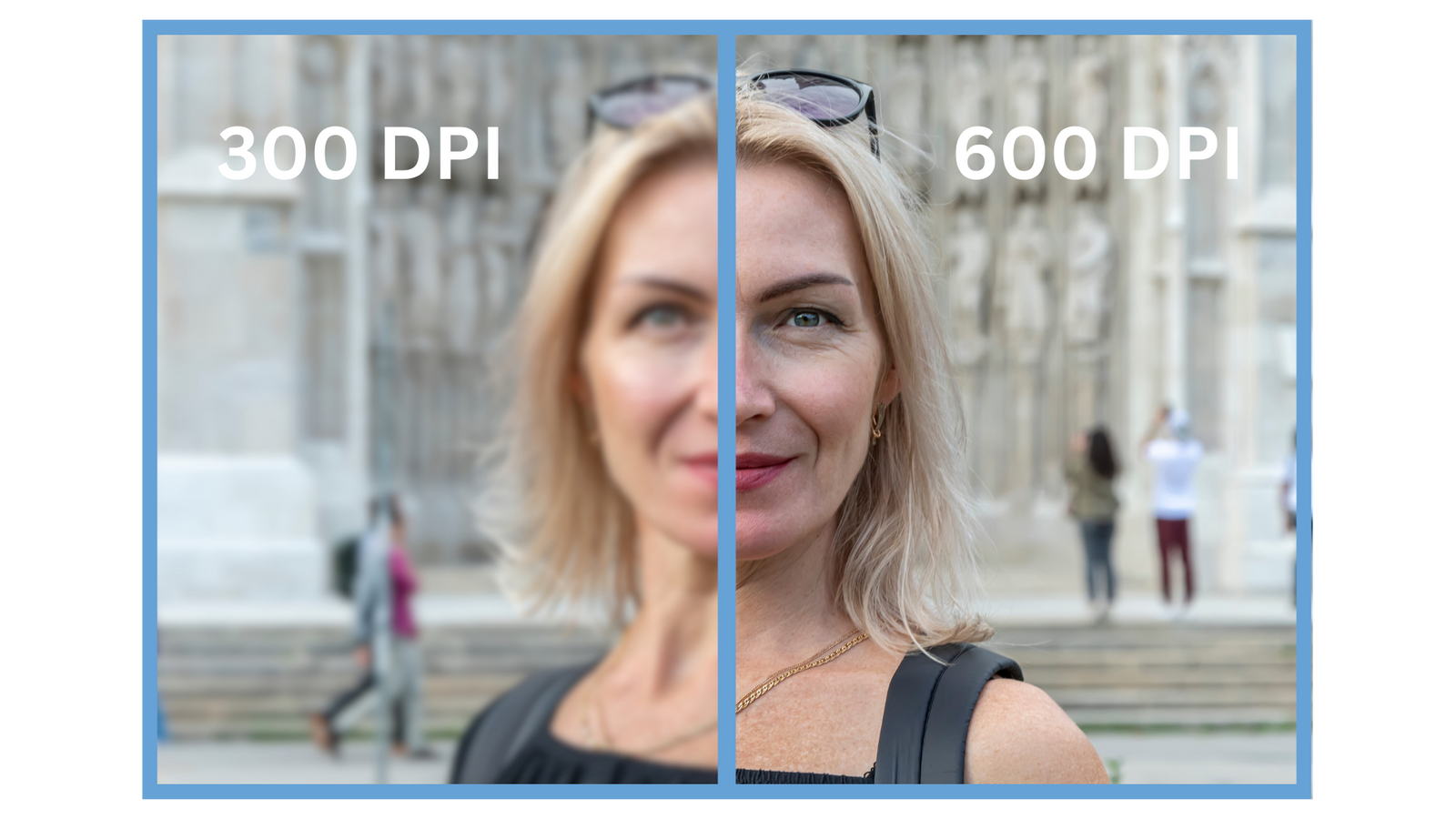 Comparison of photo scanned at 300 DPI vs 600 DPI resolution