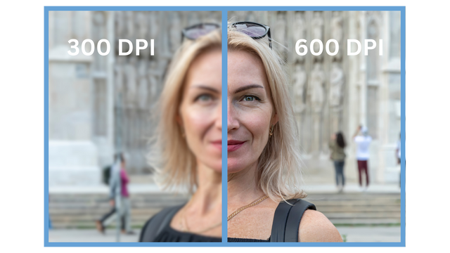 Comparison of photo scanned at 300 DPI vs 600 DPI resolution