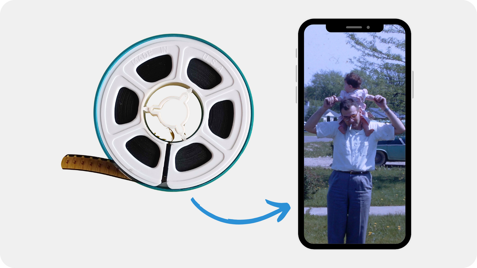 Super 8 film reel being converted to digital video