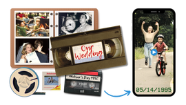 Old VHS tape and mobile device showing digital conversion