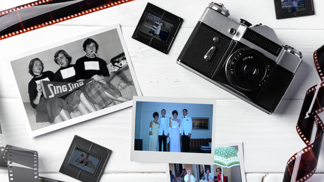 Camera with prints, negatives, and slides to digitize photos