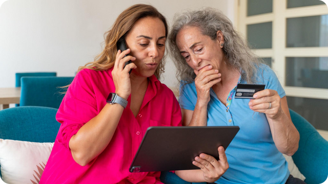 Woman helping her mother who feels like a victim of an EverPresent scam