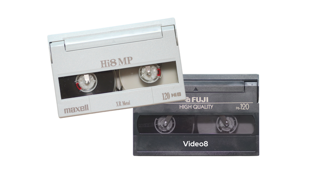 Hi8 and Video8 camcorder tapes side by side