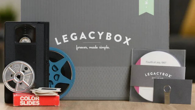 Legacybox filled with old tapes and photos ready for digitizing