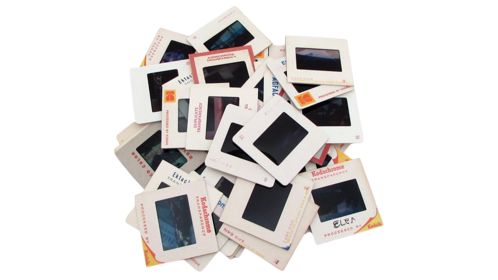 Old photo slides needing digital conversion.