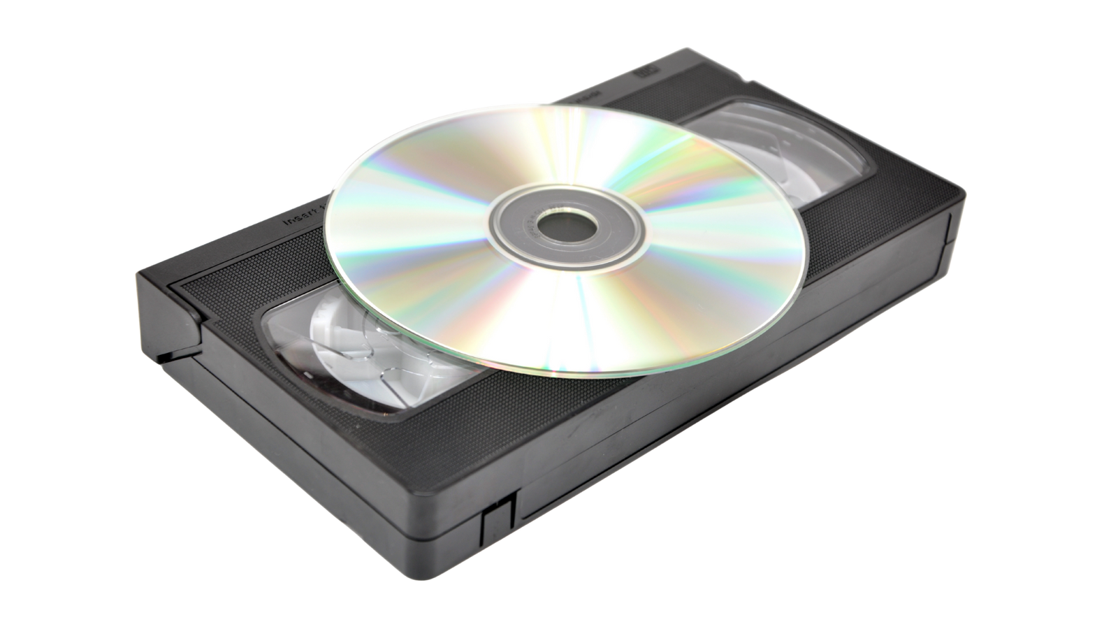 DVD on top of a VHS tape showing format transition