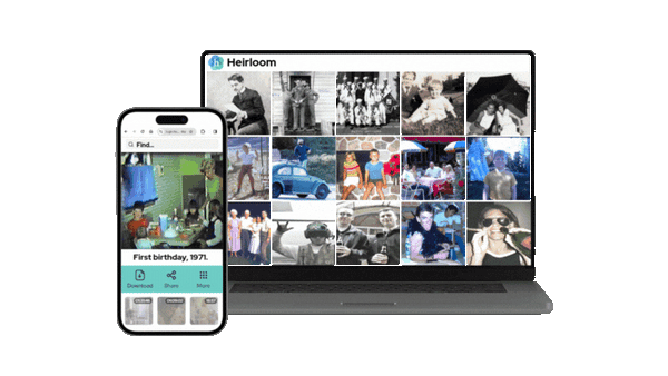 Heirloom's Digital Vault on an Animated Mobile with Laptop