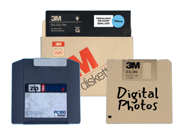 Zip disk, 3.5" diskette, and 5.25" floppy disk