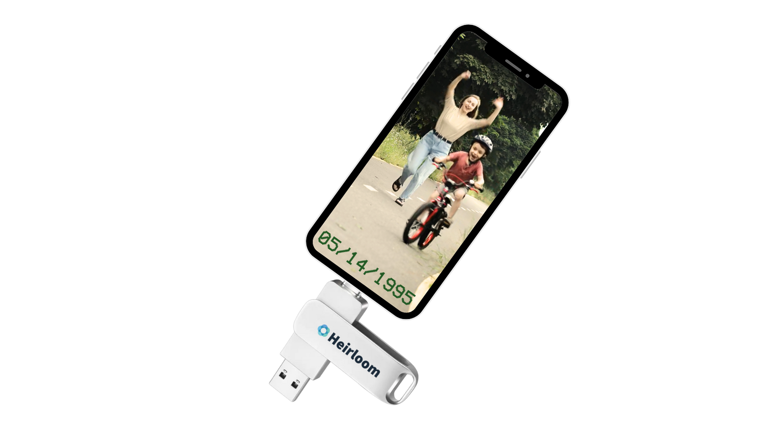 Heirloom's USB Backup Flash Drive Plugged into a Device